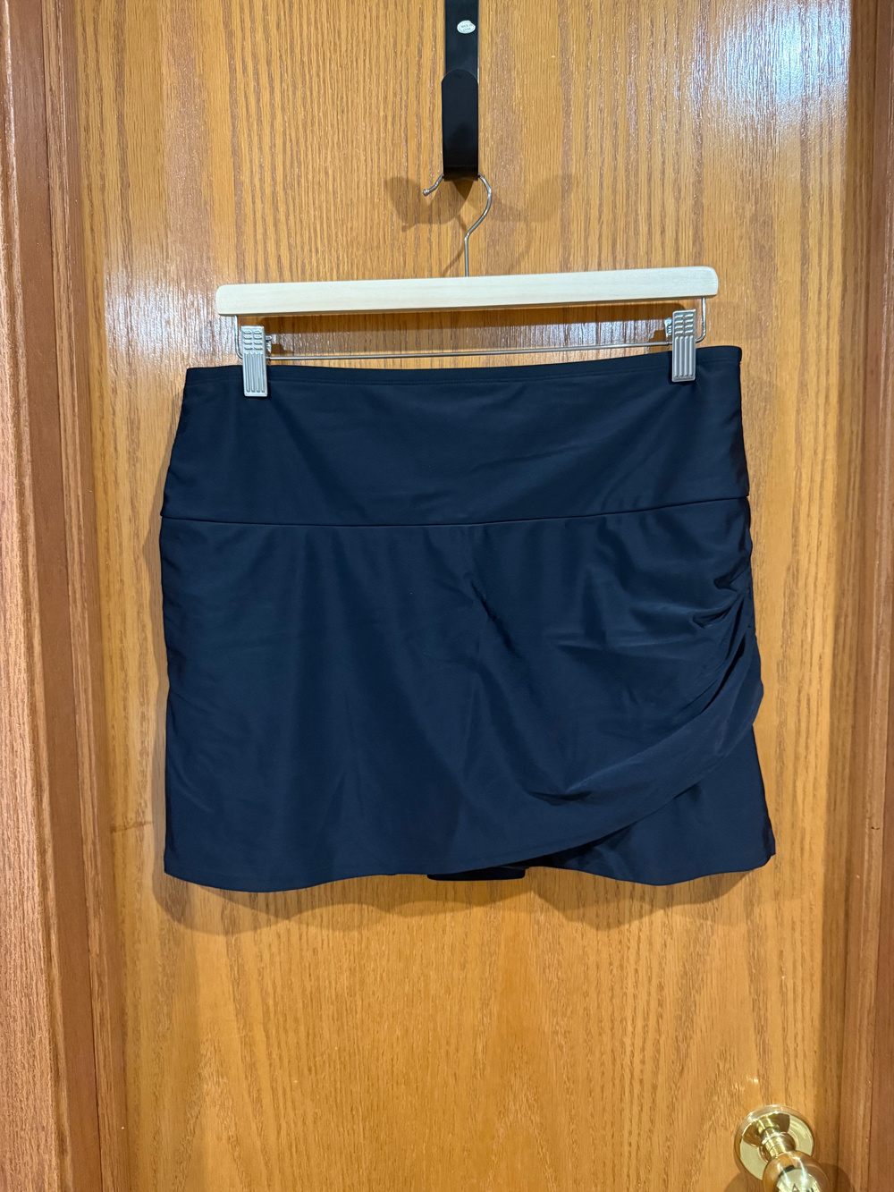 Black Swim Skirt Ruched Side Panel High Waisted Size XL